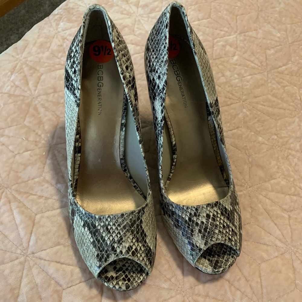 BCBG snake wedge heels
